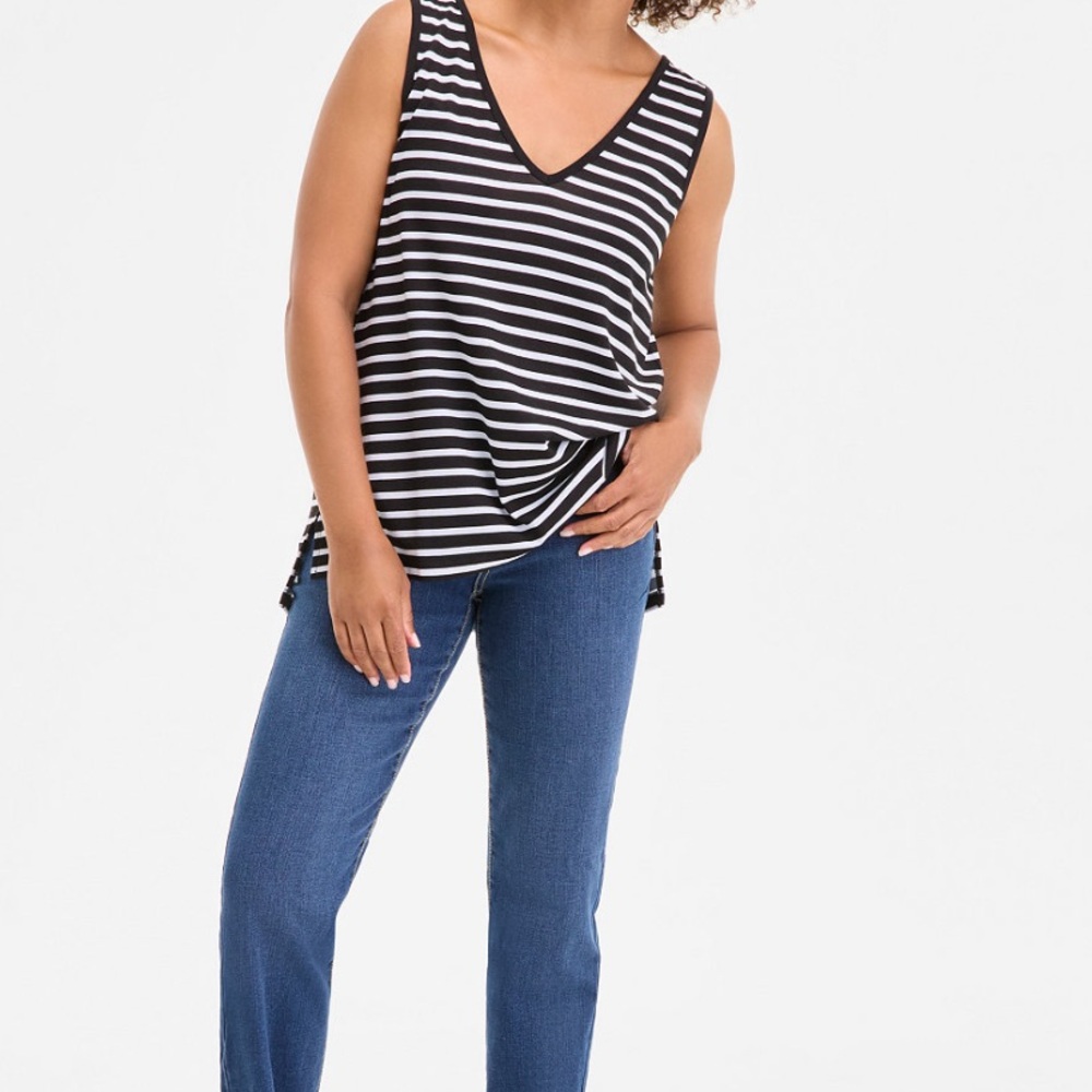 Style & Co.‎ Linen Blend Black and White Striped Tank Top XL new with tags